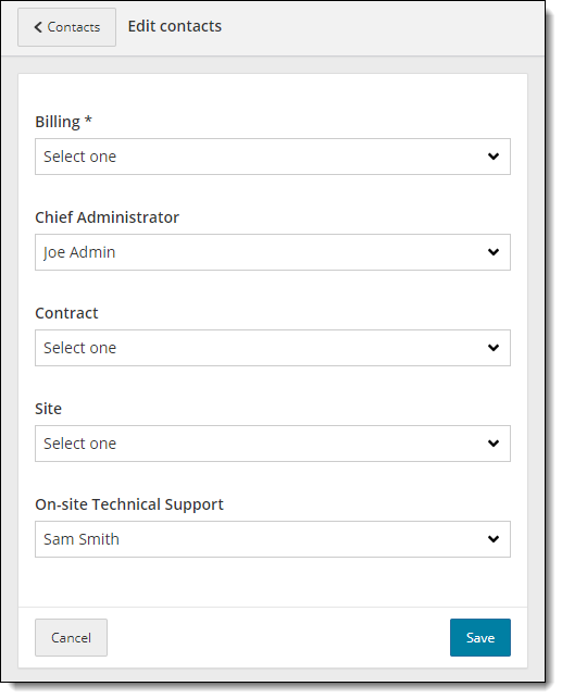Edit contacts page.